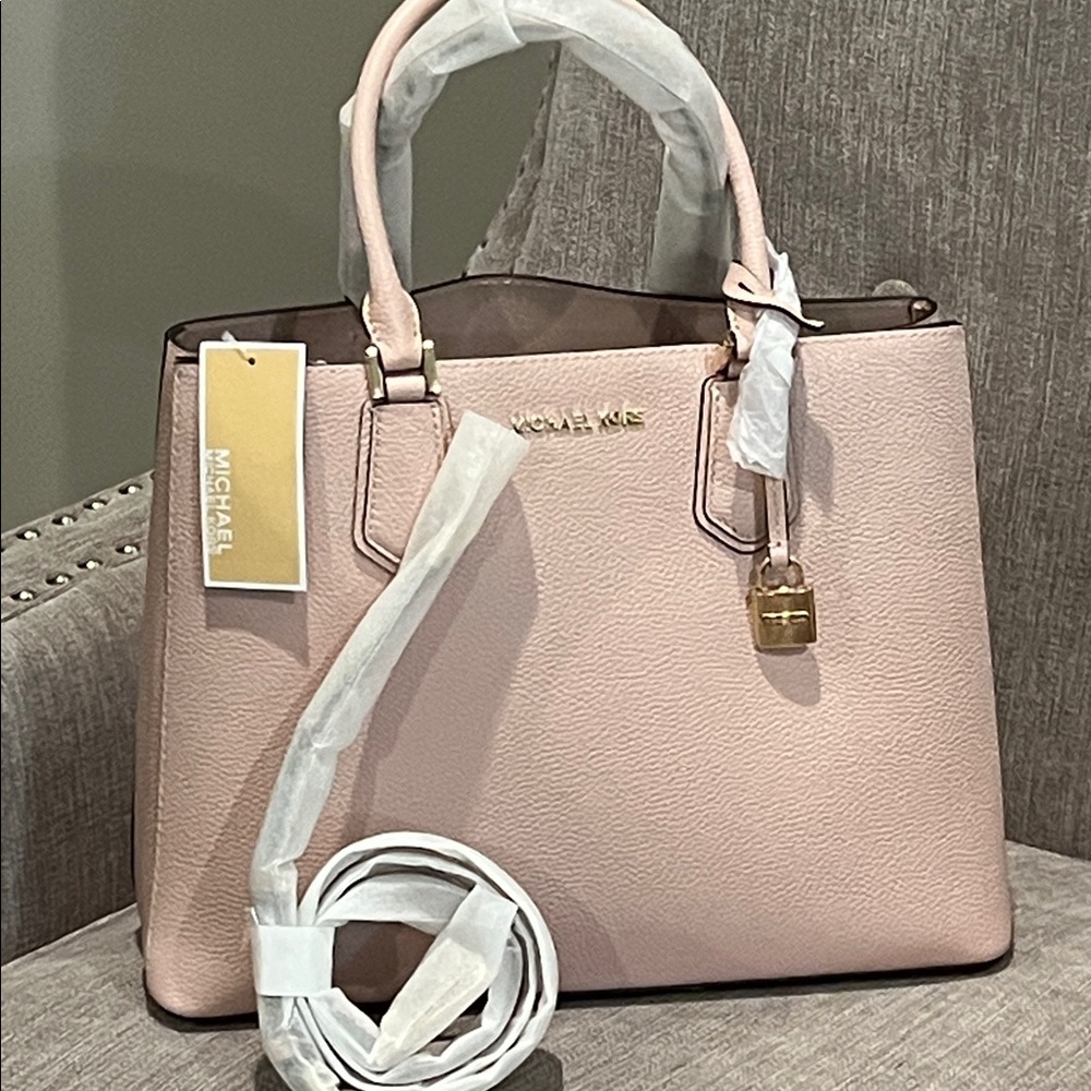 NWT MICHAEL KORS ADELE BLUSH PINK LEATHER SATCHEL WITH MK DUST BAG